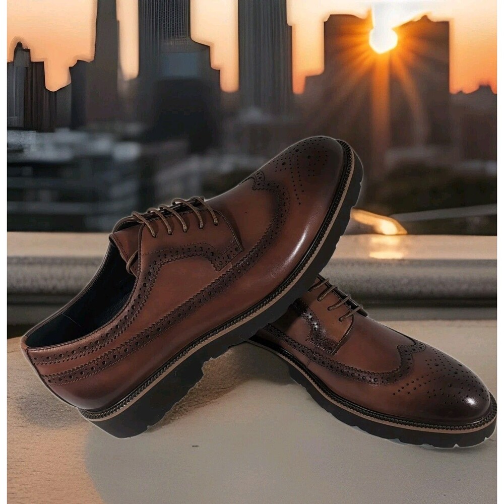 Zanzara Men’s 11.5 KIRK (ZZ1426C) Cognac Brown Ombre’ Wingtip Laced Oxford Dress